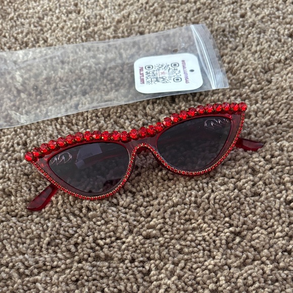 Accessories - Red Rhinestone Cat-Eye Sunglasses